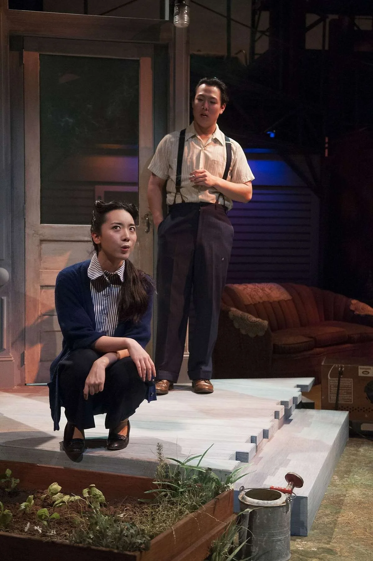 Lillian (Sarang Cho) and Chet (Intae Kim) the central perhaps lovers to be in Philip Kan Gotanda's "After the War Blues" at UC Berkeley's Zellerbach Playhouse – Courtesy of Ryan Montgomery / SF GATE