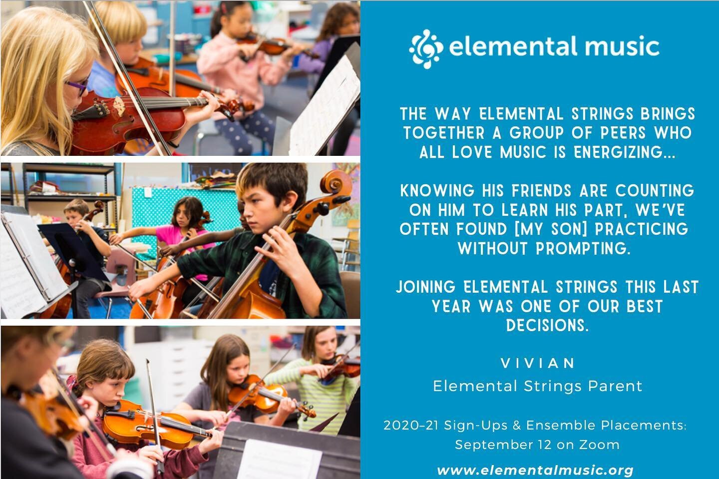 Our Elemental Strings ensemble, for string students in grades 3&ndash;5 with prior experience, is led by Director Josephine Moerschel (or, Dr. Jo as she is called around here!) and Assistant Director Jason Aiello. Dr. Jo is also the Executive &amp; A