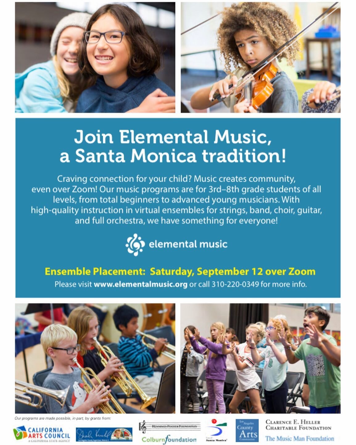Looking for a creative outlet for your child this year? 🔎 Look no further! 
.
Elemental Music's after-school music ensembles give kids 💥an hour of weekly Zoom instruction with inspiring teachers, plus 💥play-along videos for guided practice at home
