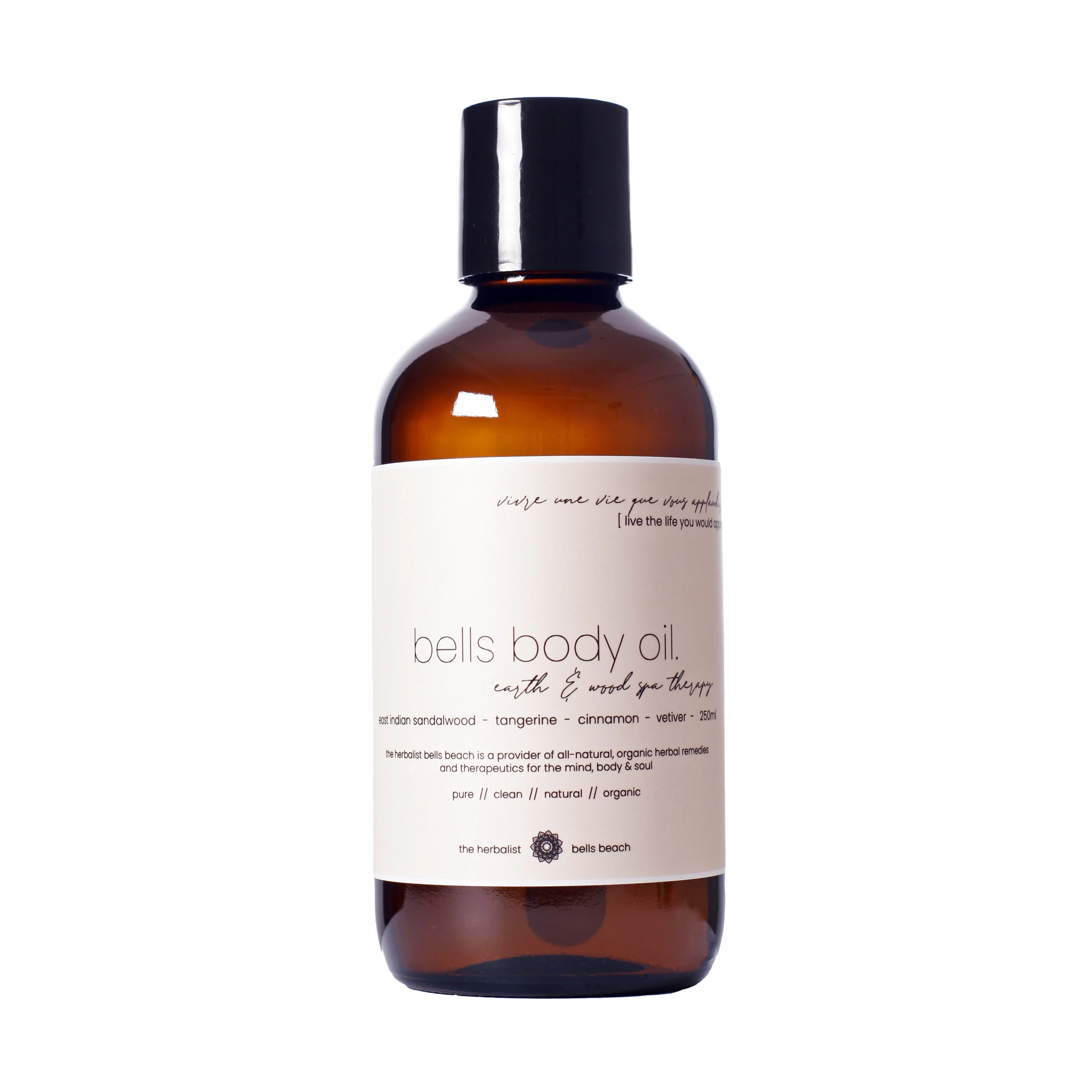 bells revitalising body oil with orange rind, sandalwood & cinnamon leaf - earth & wood
