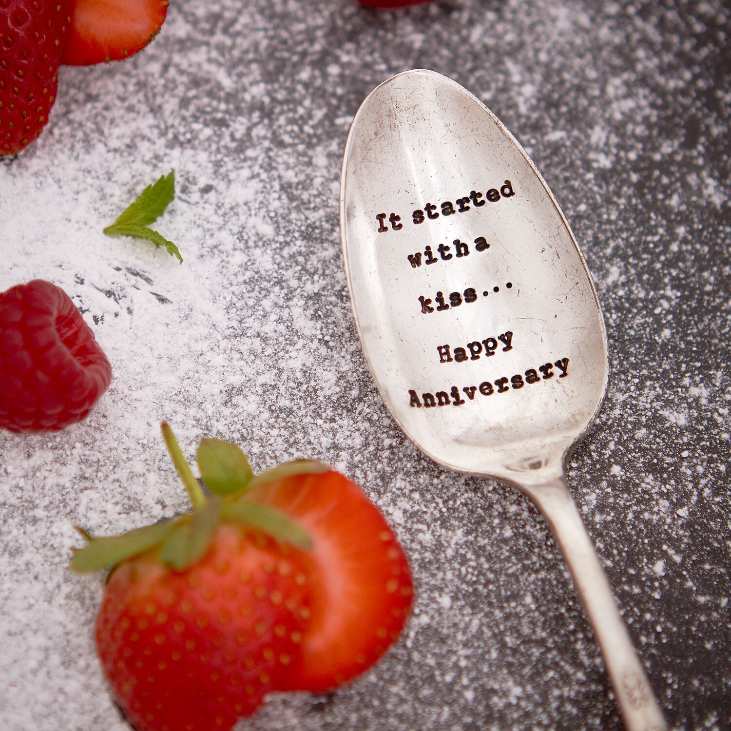 It Started With A Kiss... Happy Anniversary Dessert Spoon