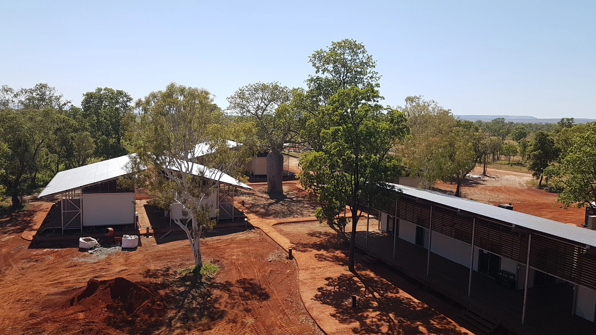 All buildings needed to be built in and around existing trees.