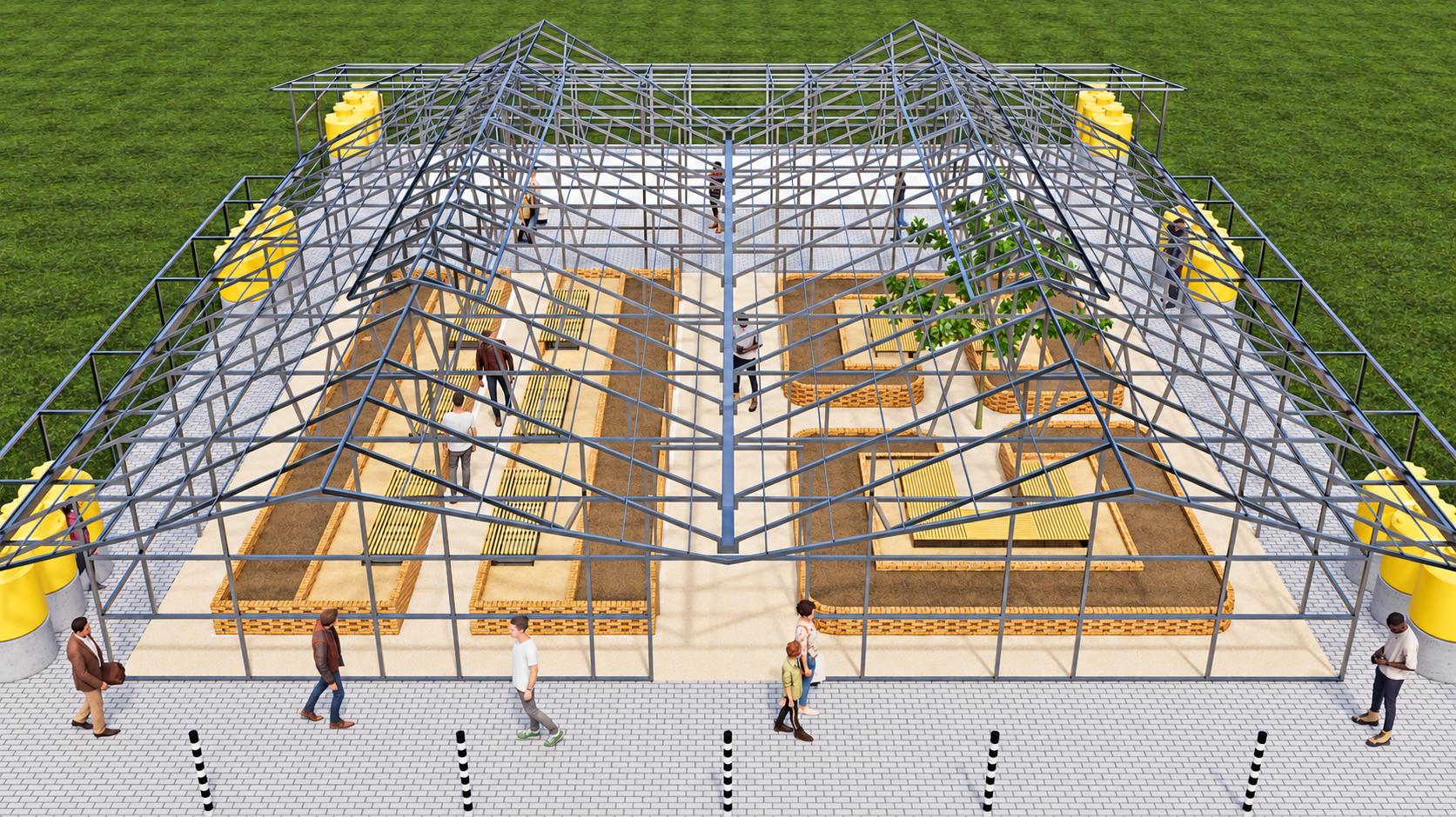 M2B2-Parallel Bay + 2 C-Shaped Seating Bays - Exposed Structure View