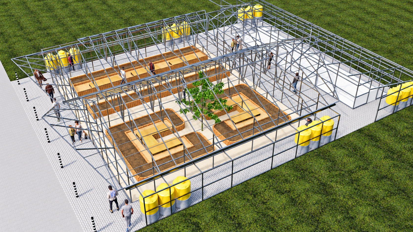 M2B2-Parallel Bay + 2 C-Shaped Seating Bays - Exposed Structure Right View