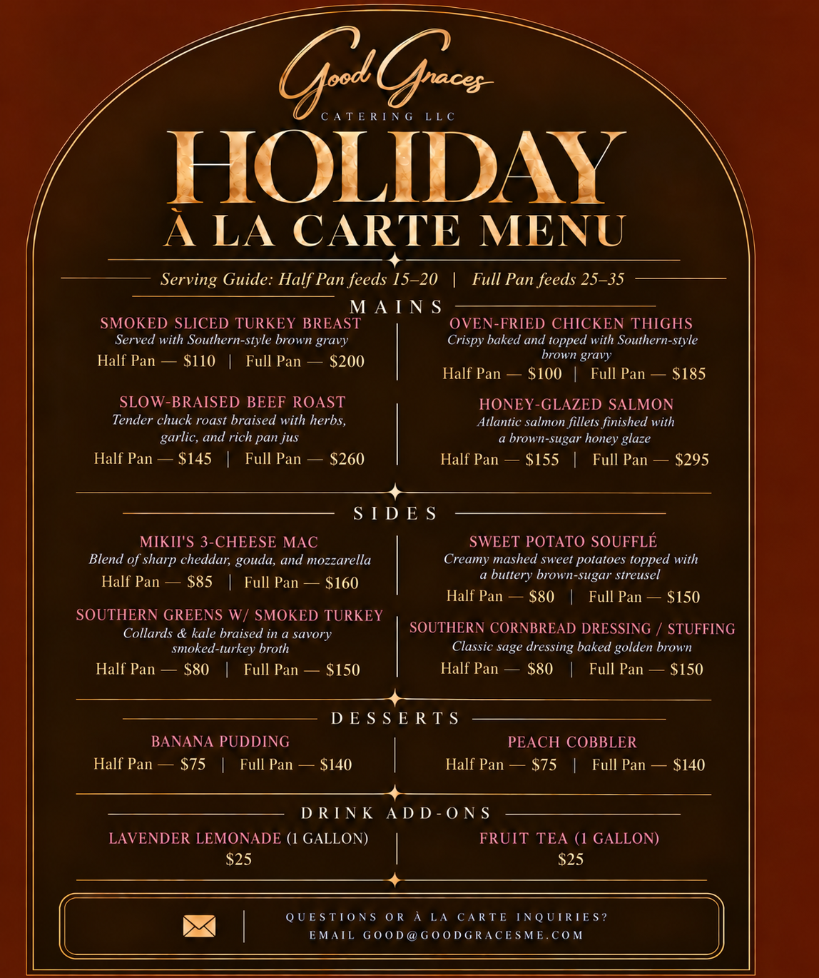 A La Carte Menu