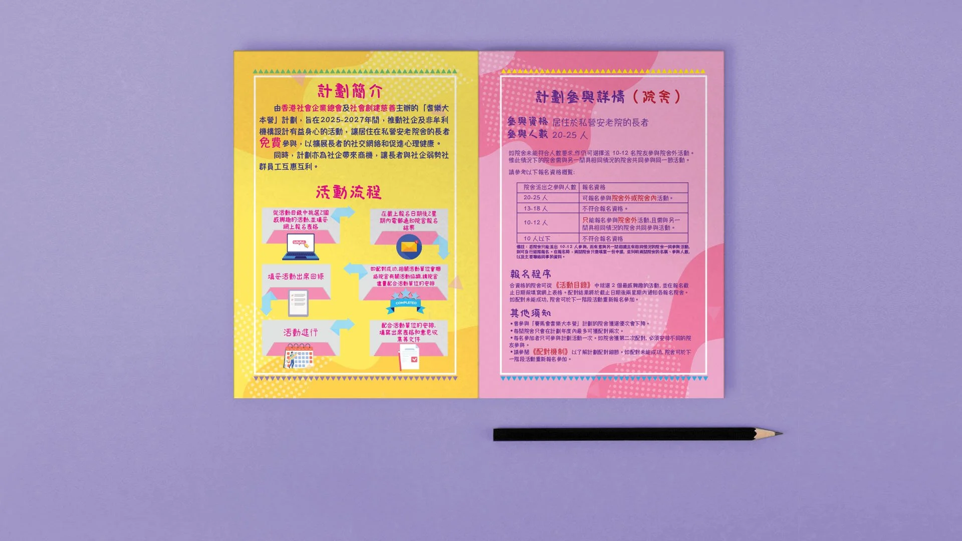 項目A5活動目錄小冊子設計 之 參加流程介紹｜A5-size Project Activities Catalogue (participating procedure introduction & infographic) design