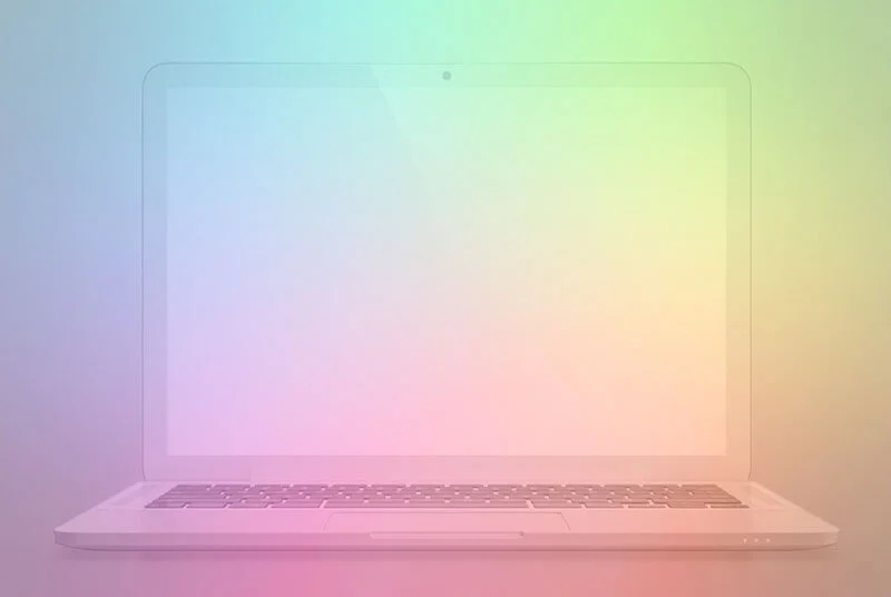 A laptop with a colorful rainbow gradient background