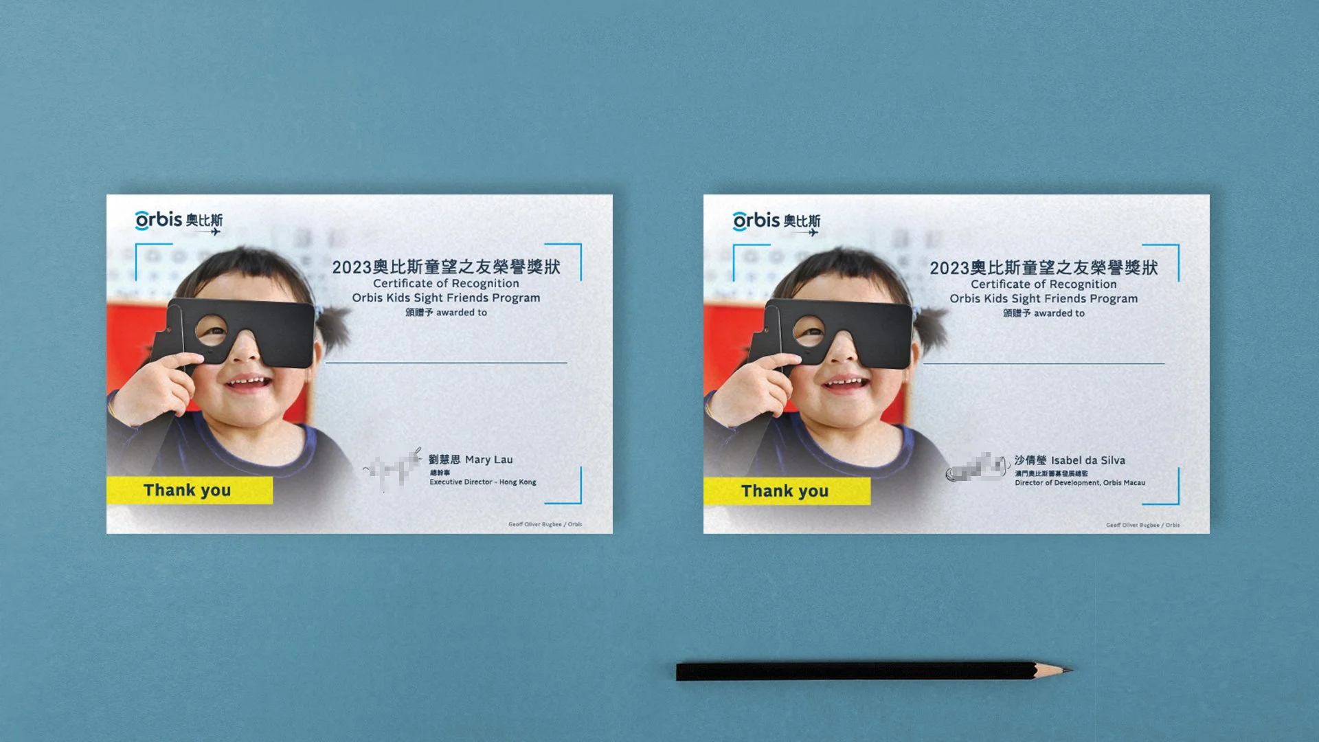 獎項證書設計 Awards & Certificate Design｜客：香港奧比斯 Orbis Hong Kong｜製：Joe C. (PoDs)｜圖：Geoff Oliver Bugbee  (客戶提供)