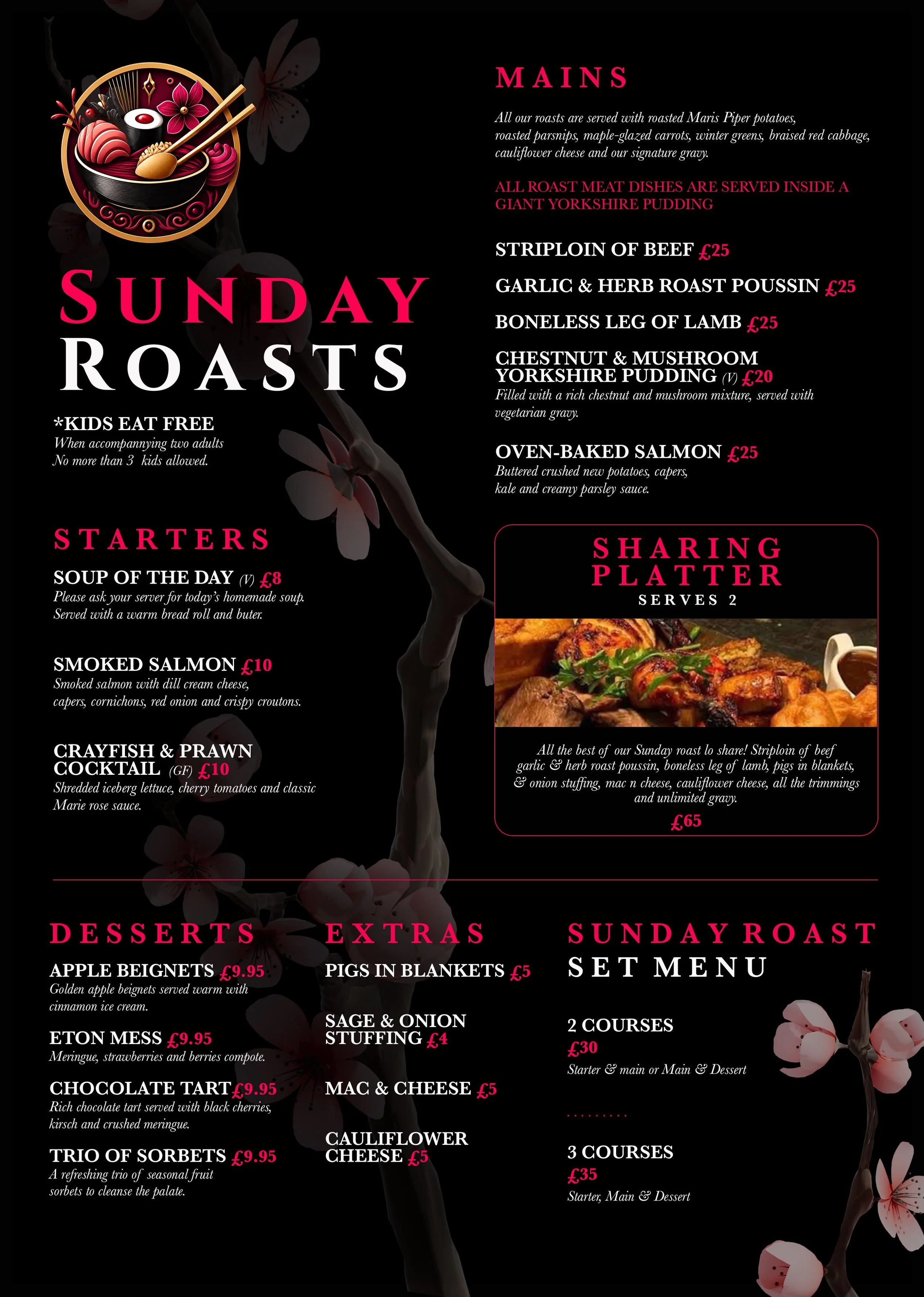Sunday roast menu at 1812 Lounge Bar at Royal Exeter Hotel Bournemouth