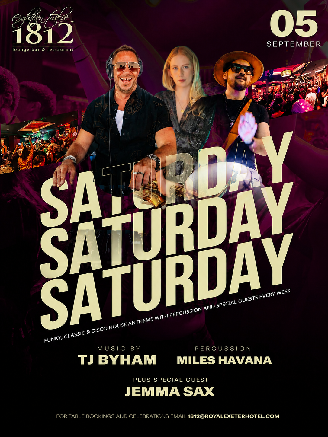 DJ, percussion and sax live in bournemouth at 1812