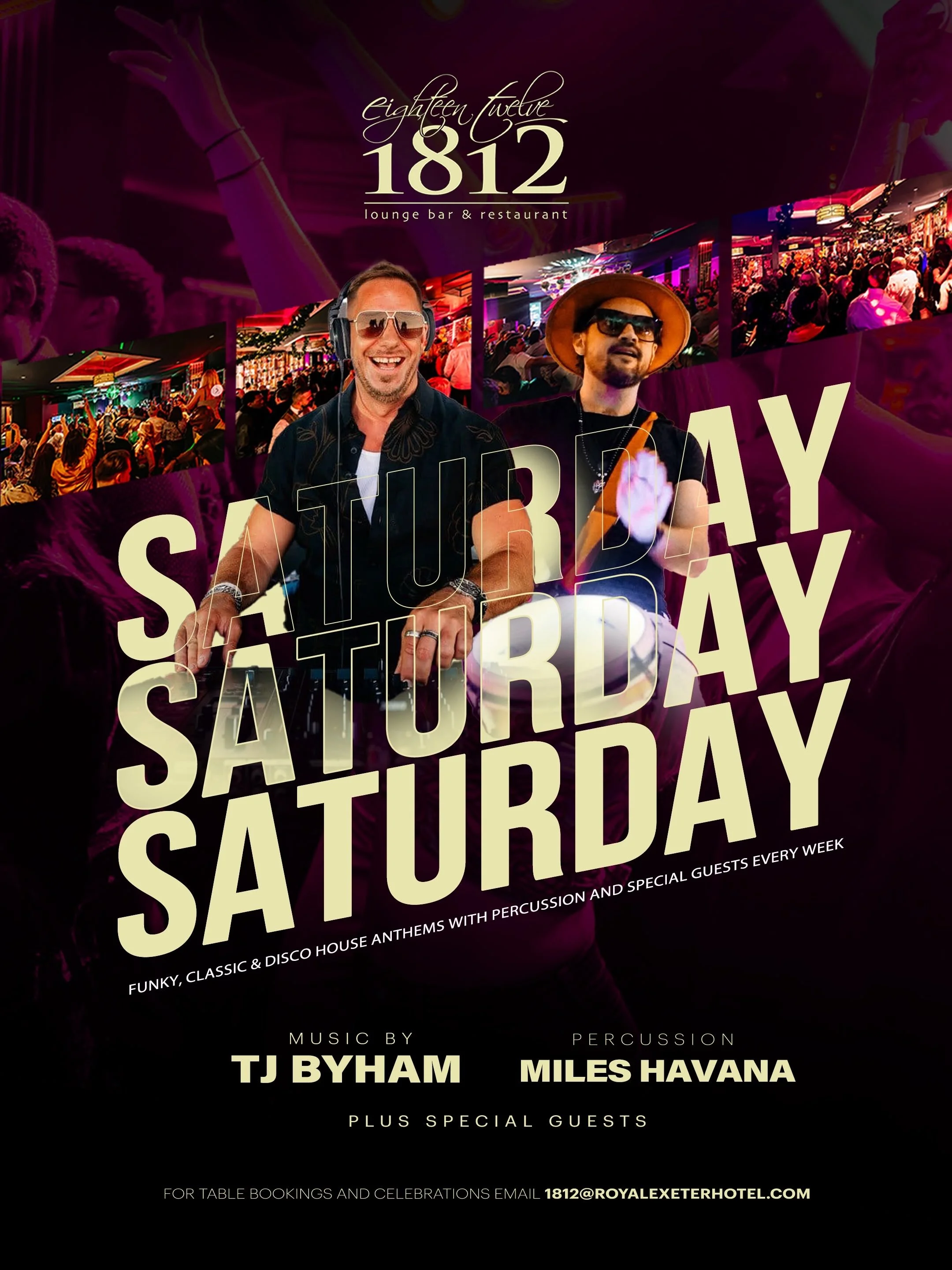 Saturday night live music and DJ entertainment at 1812 Lounge Bar & Restaurant in Bournemouth.