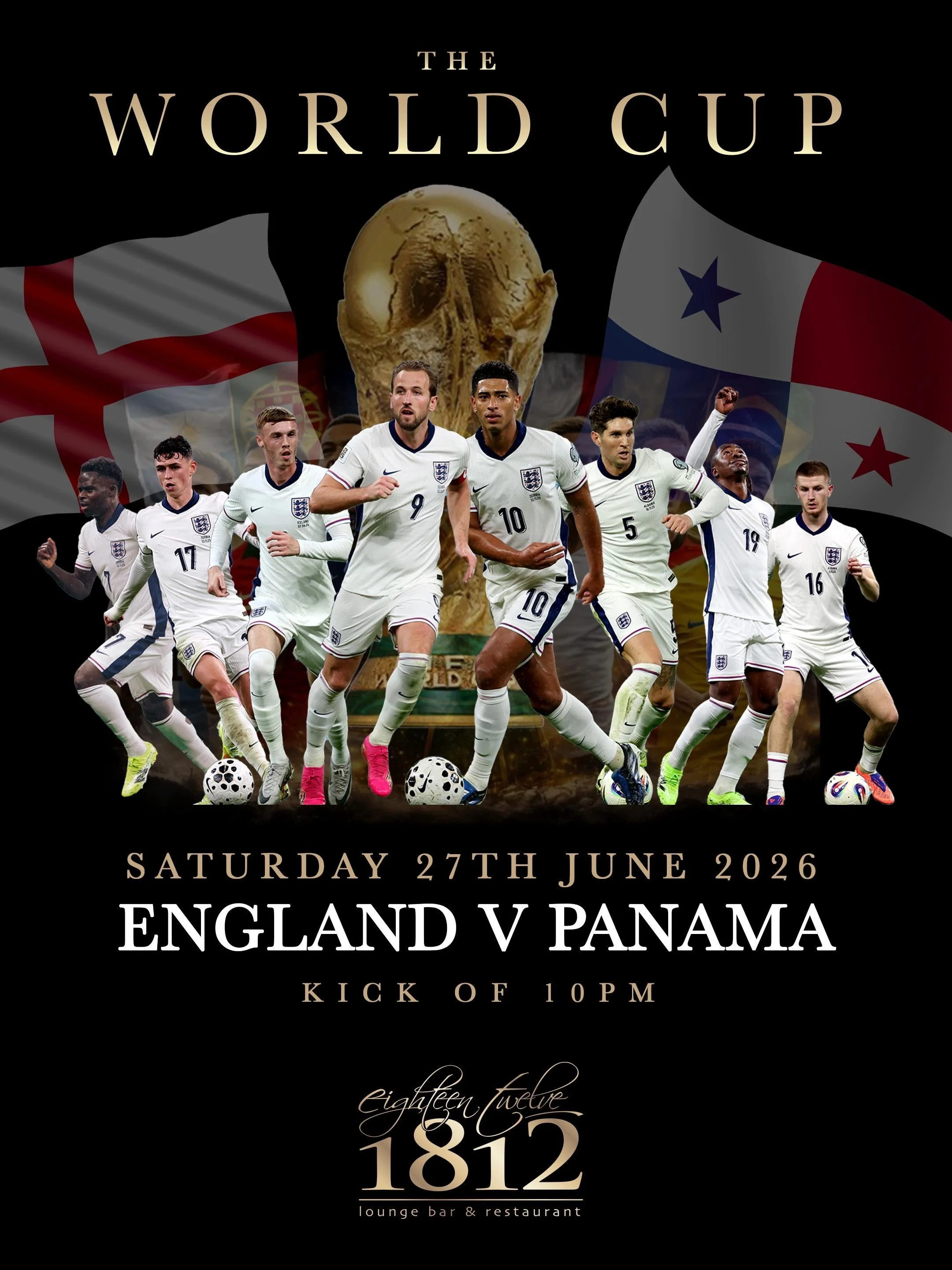 the World Cup artwork showing date Saturday 27th June 2026 showing live England vs Panama at 1812 in bournemouth
