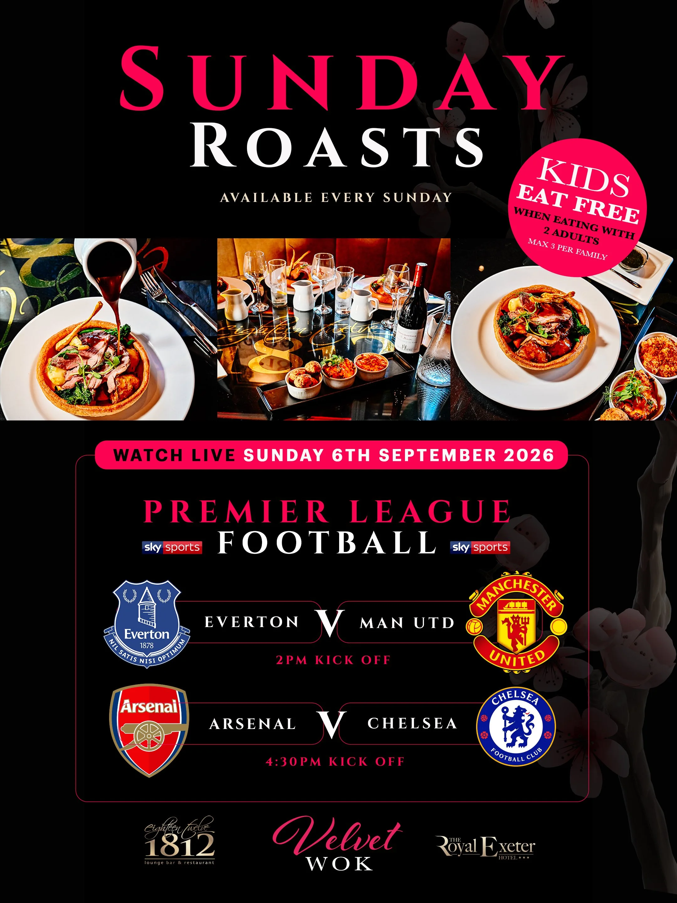 sunday roast plus premier league live in bournemouth artwork kids eat free