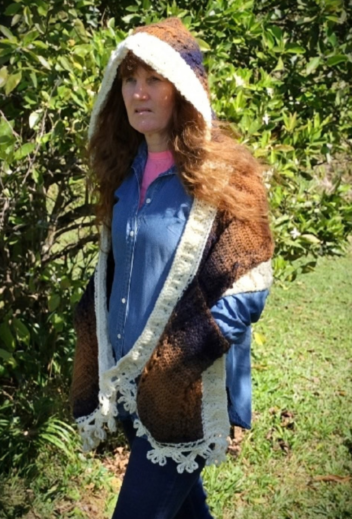 winter wear crochet pocket shawl scarf with warm pockets and a nice edge hooded