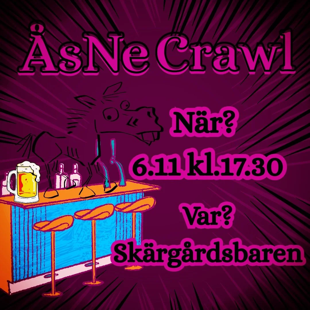 &Aring;sNeCrawl &auml;r tillbaka! Kom med och upplev de b&auml;sta delarna av &Aring;boland!

Vi startar kv&auml;llen p&aring; Sk&auml;rg&aring;rdsbaren den 6:e november kl. 17.30. D&auml;refter har lagen 4 timmar p&aring; sig att samla po&auml;ng ge