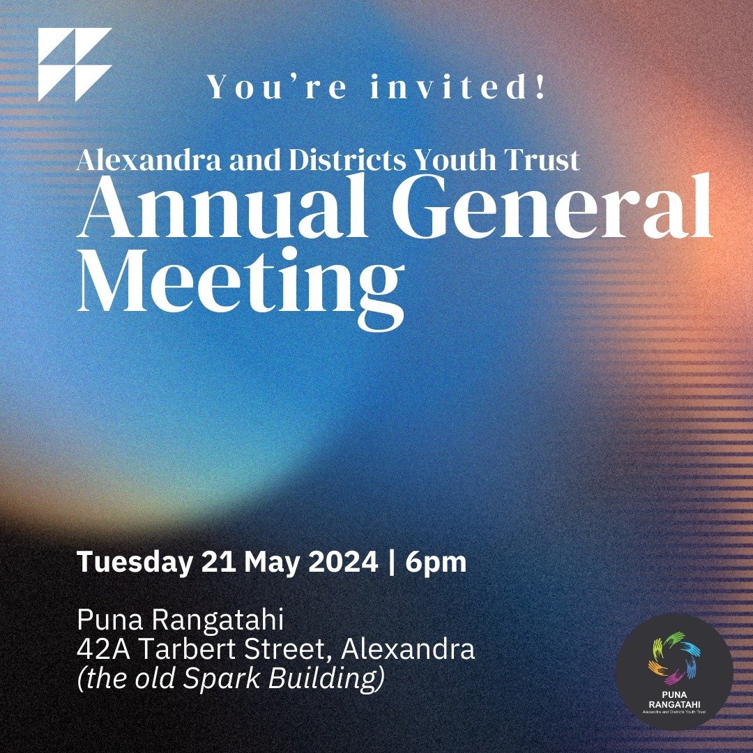 You're invited 💌

Come along to our AGM and see what we've been up to and our plans for the future ✨ Tuesday 21 May at 6pm at Puna Rangatahi ✨

If you are unable to attend in person and would like to join via zoom, let us know and we can send you a 