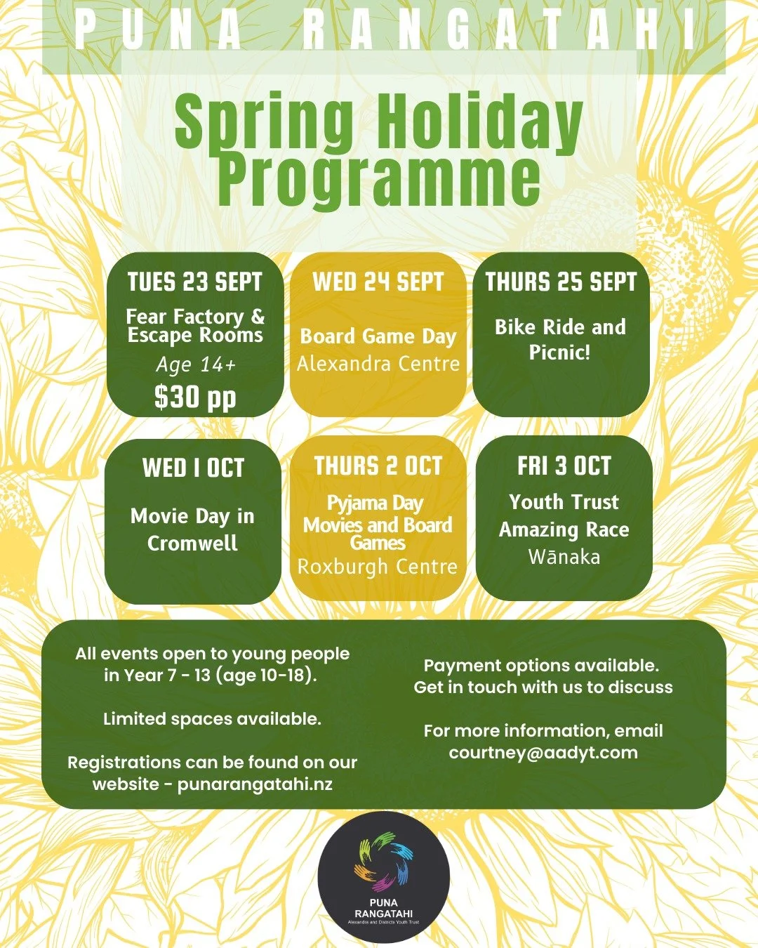 🌸 Spring is here and so is our Holiday Programme! 🌼
Join us for fun activities, new adventures, and good vibes these holidays.
👉 Register now at punarangatahi.nz
 or hit the link in our bio!