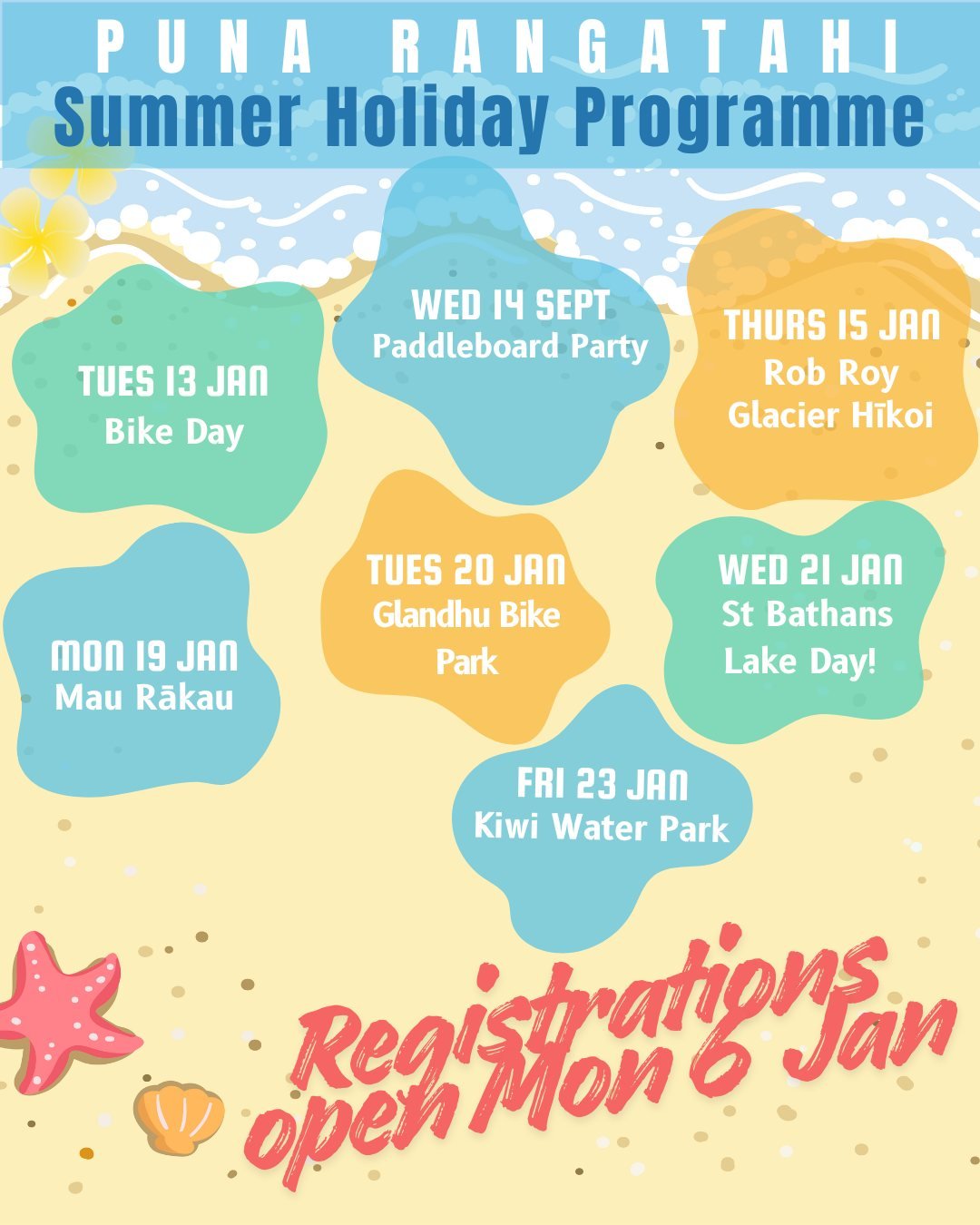 Looking for something to keep the kids busy at the end of the holidays? 🌈

Our School Holiday Programme is happening late January, with registrations opening Monday 5 January.
✨ The Paddleboard Party is on Wd 14 Jan, not Sept

Full of fun, connectio