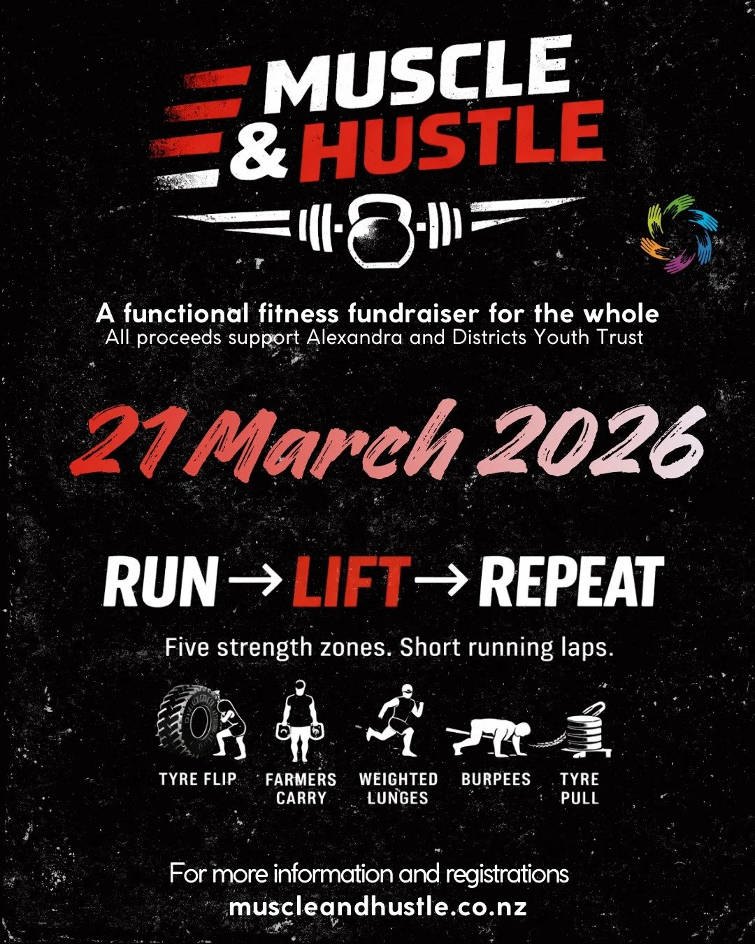 💪 Muscle &amp; Hustle is here!

An epic fitness fundraiser combining running and strength challenges &mdash; all in support of Puna Rangatahi!

Every dollar raised helps us continue supporting local rangatahi to build confidence, wellbeing, and stro