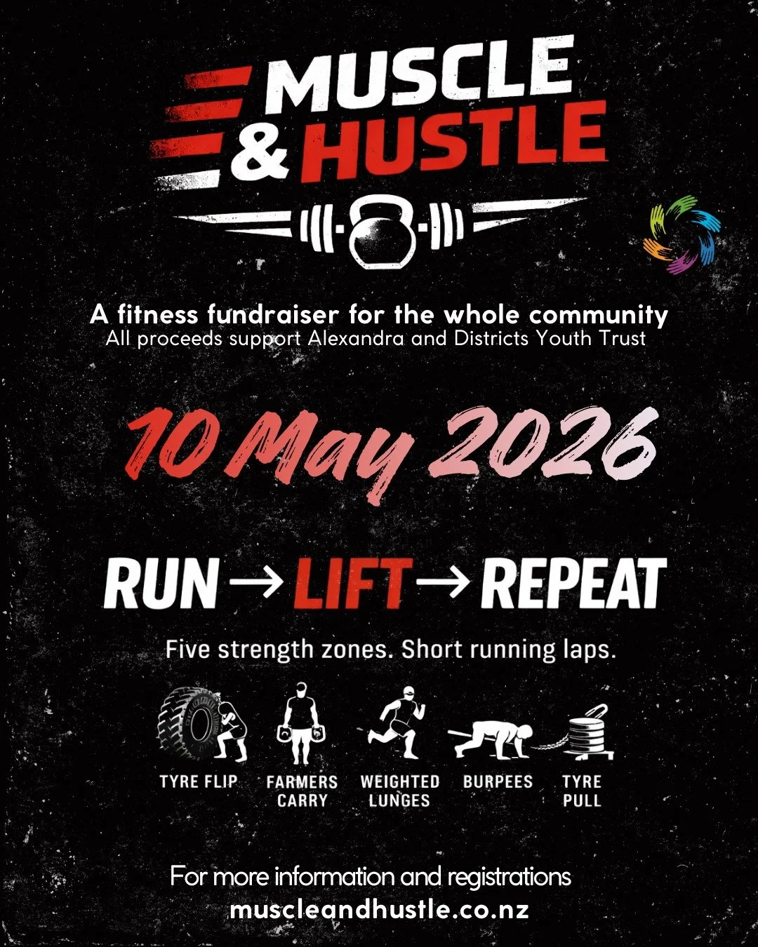 Muscle &amp; Hustle  is here! 💪🔥

An epic fitness fundraiser combining running and strength challenges &mdash; all in support of Puna Rangatahi.

Every dollar raised helps us keep supporting local rangatahi to build confidence, strengthen their wel