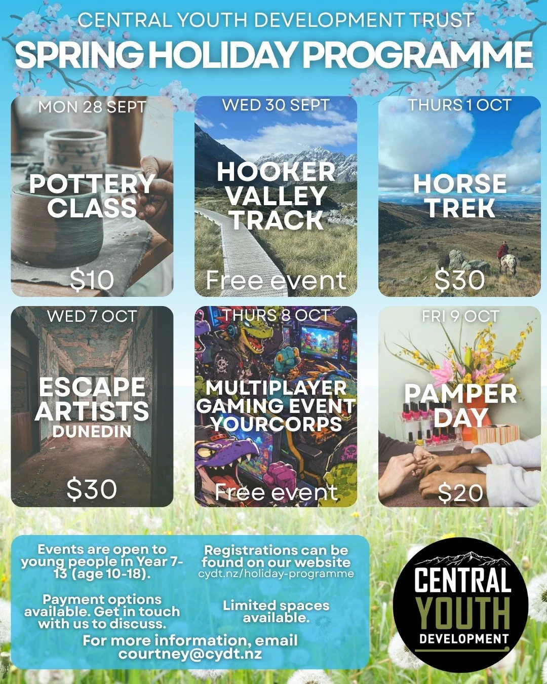 From adventure to self-care, gaming to touching grass.. We&rsquo;ve got ALL the bases covered these school holidays ☀️🔥🎮🏺🐎

Registrations are open on our website &ndash; cydt.nz/holiday-programme 😎

Check out the programme, grab your mates and g