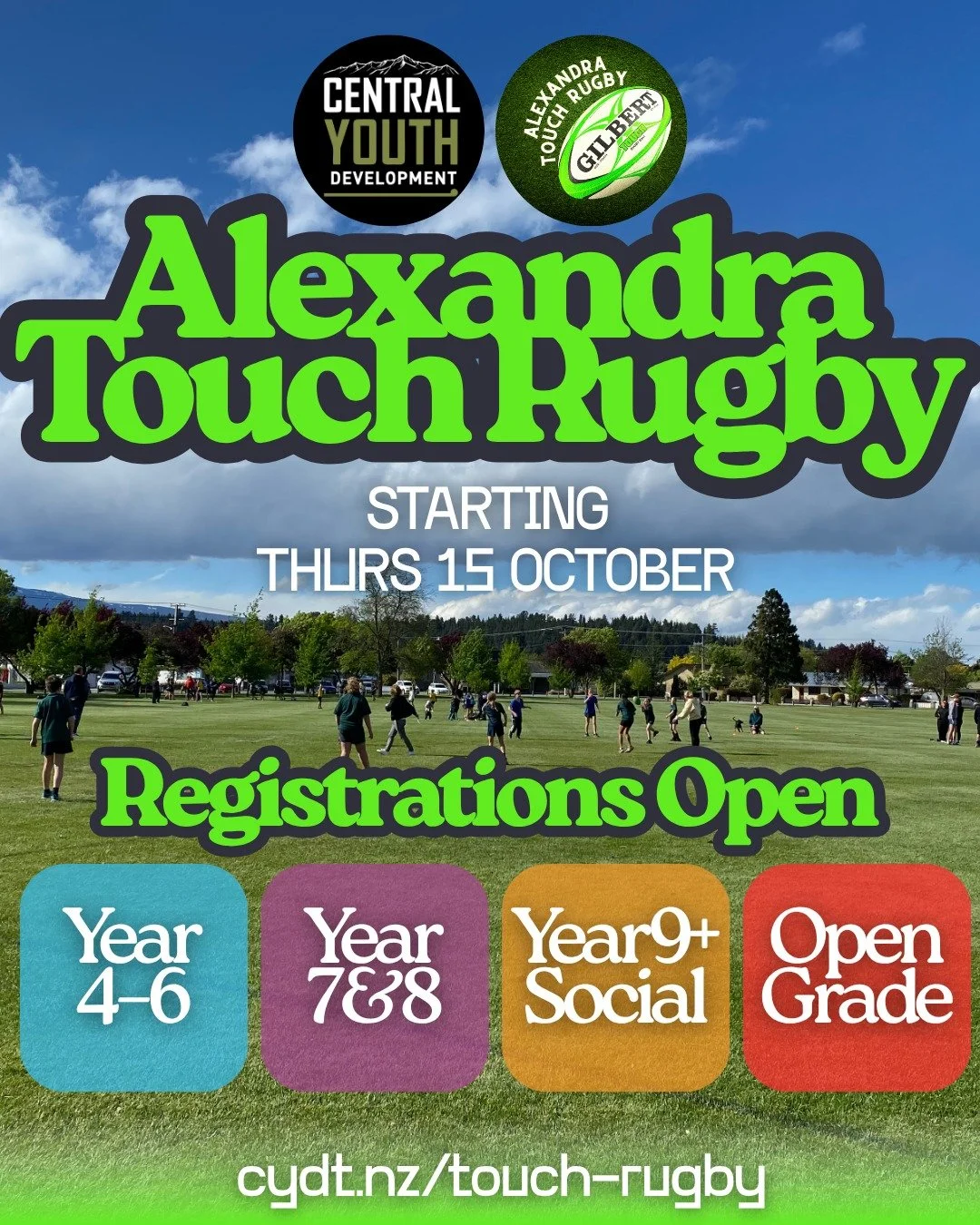 It's almost time to get the team back together for another season of Touch 🏉

Grab your mates, get the whānau involved,  and come join us for a few weeks of good competition, plenty of laughs and a whole lot of community spirit 🙌

Registrations are