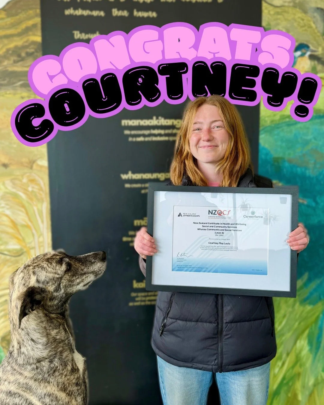 Big congratulations to Courtney on completing her Level 4 New Zealand Apprenticeship in Whānau, Community and Social Services &ndash; Youth Work! 🎓👏

This is a fantastic achievement and something she should be really proud of. It&rsquo;s been aweso