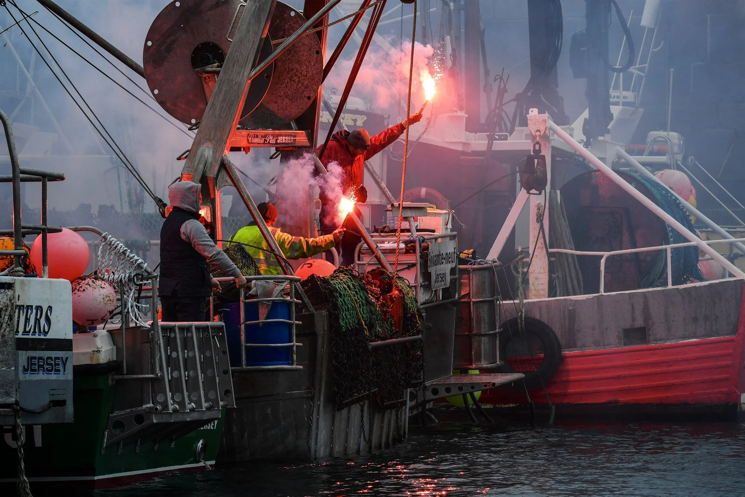Jersey Fishermen blockade the harbour 2020.jpg