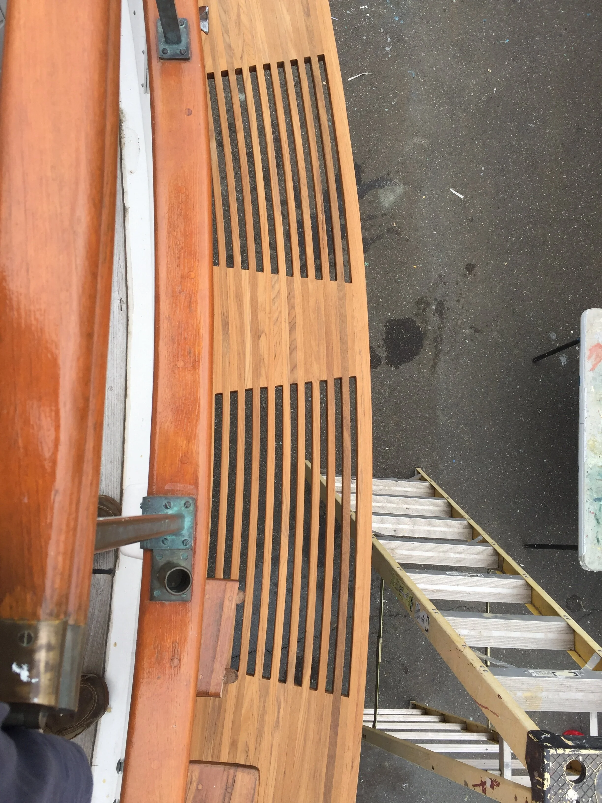 Custom teak swim platform for Island Gypsy trawler