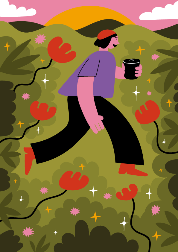  Walking through the forest. 