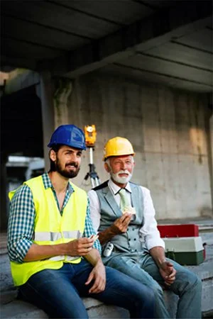 Father and son co-owners of their family business having lunch together