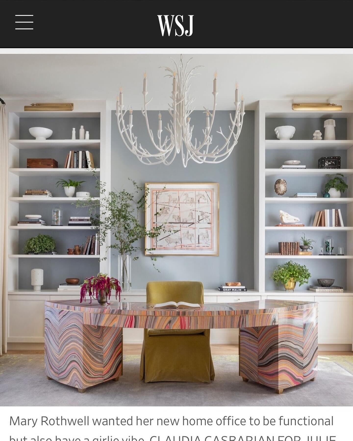 THIS 🙌🏻 So excited for the gals of @jacksonwarreninteriors for this major feature in the @wsj. We LOVE this project and this office (that desk!!). Read about how this office came together via the link in profile; and get your copy on Friday! Thank 