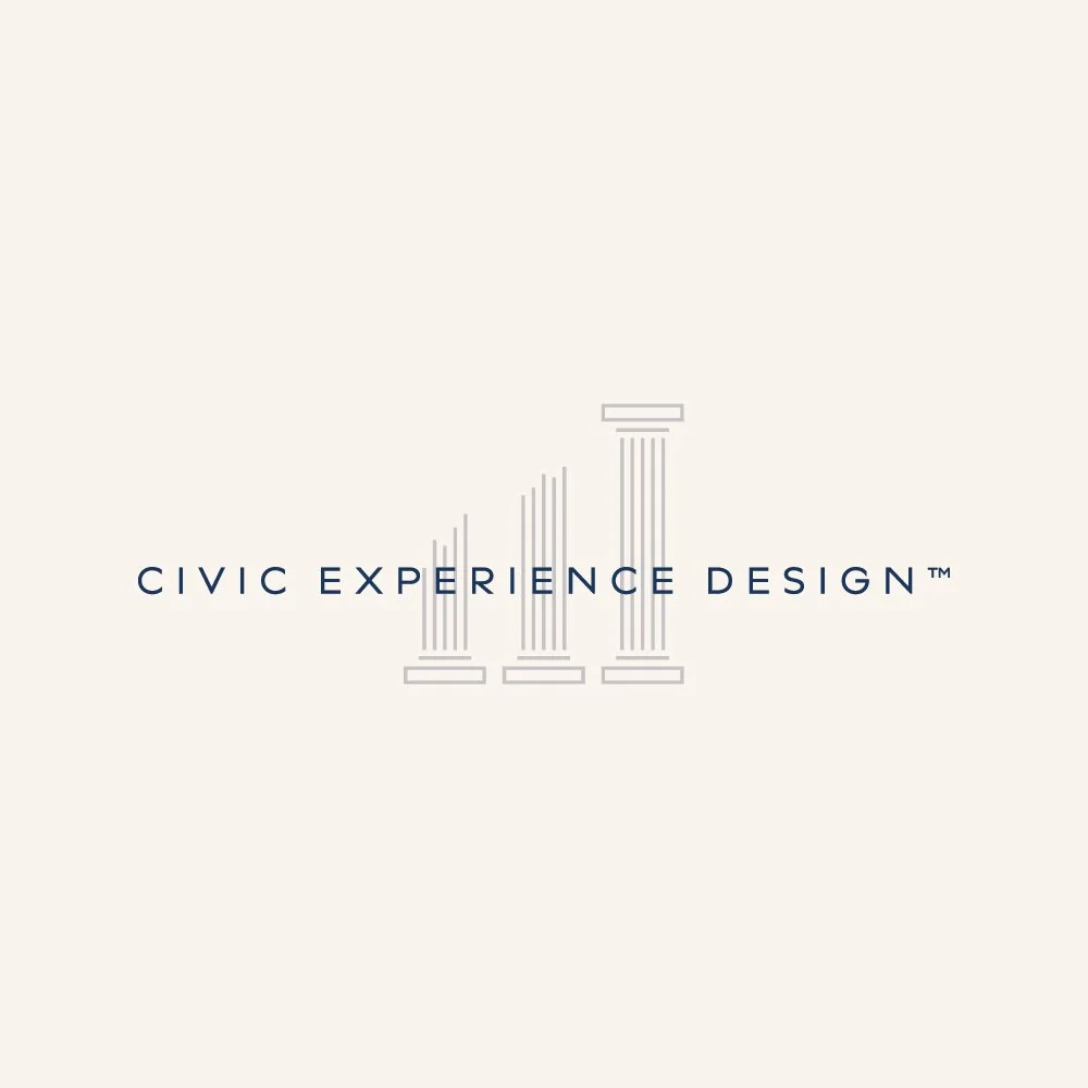 Logo for Civic Experience Design featuring three stylized columns with the company name