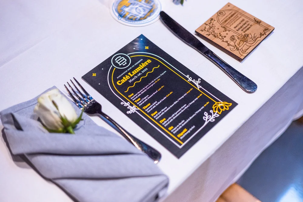 A place setting at Café Lumière, March 2022.