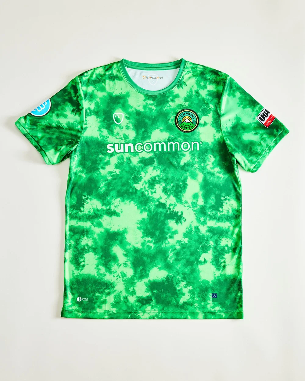 The green 2022 Vermont Green FC home jersey with Burlington Beer Co. branding on its sleeve.