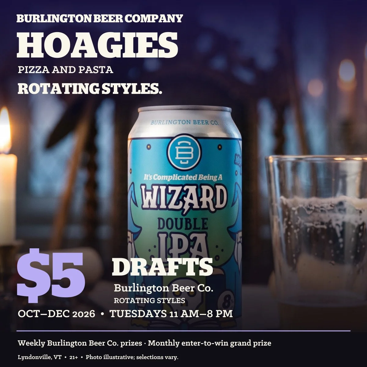 $5 Burlington Beer Co. Tuesdays at Hoagies Pizza and Pasta