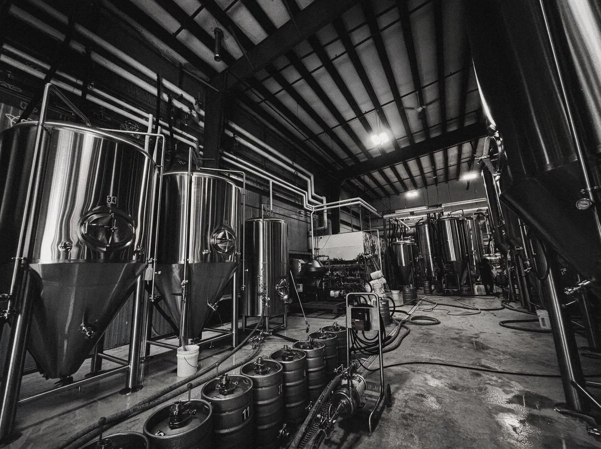 Stainless tanks, kegs and pipework inside Burlington Beer Co.’s Williston brewery. Archive photograph.