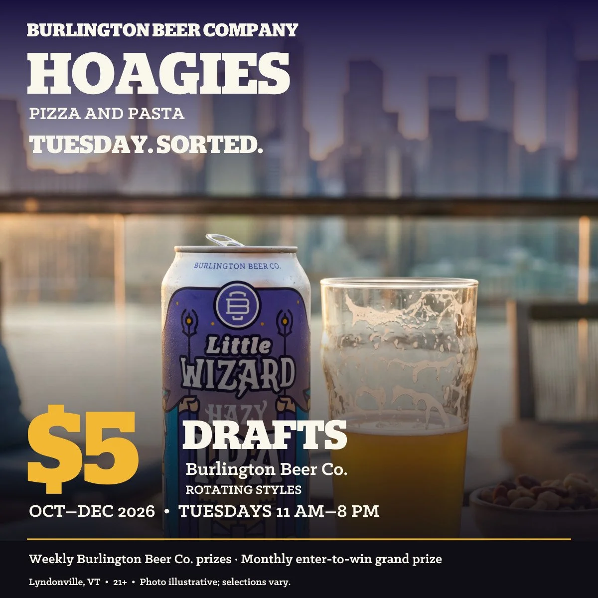 $5 Burlington Beer Co. Tuesdays at Hoagies Pizza and Pasta