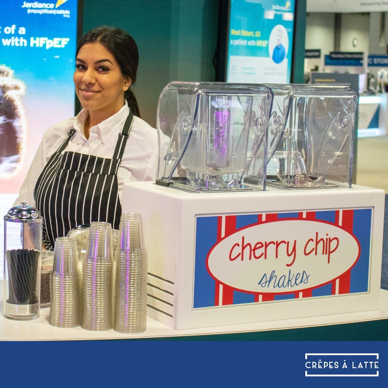 Warm summer days call for a refreshing frozen beverage, like our delicious Cherry Chip Shake! Contact us to offer this or any of our other 100+ in-booth services at your next #tradeshow. #hospitality #attractattendees #shake