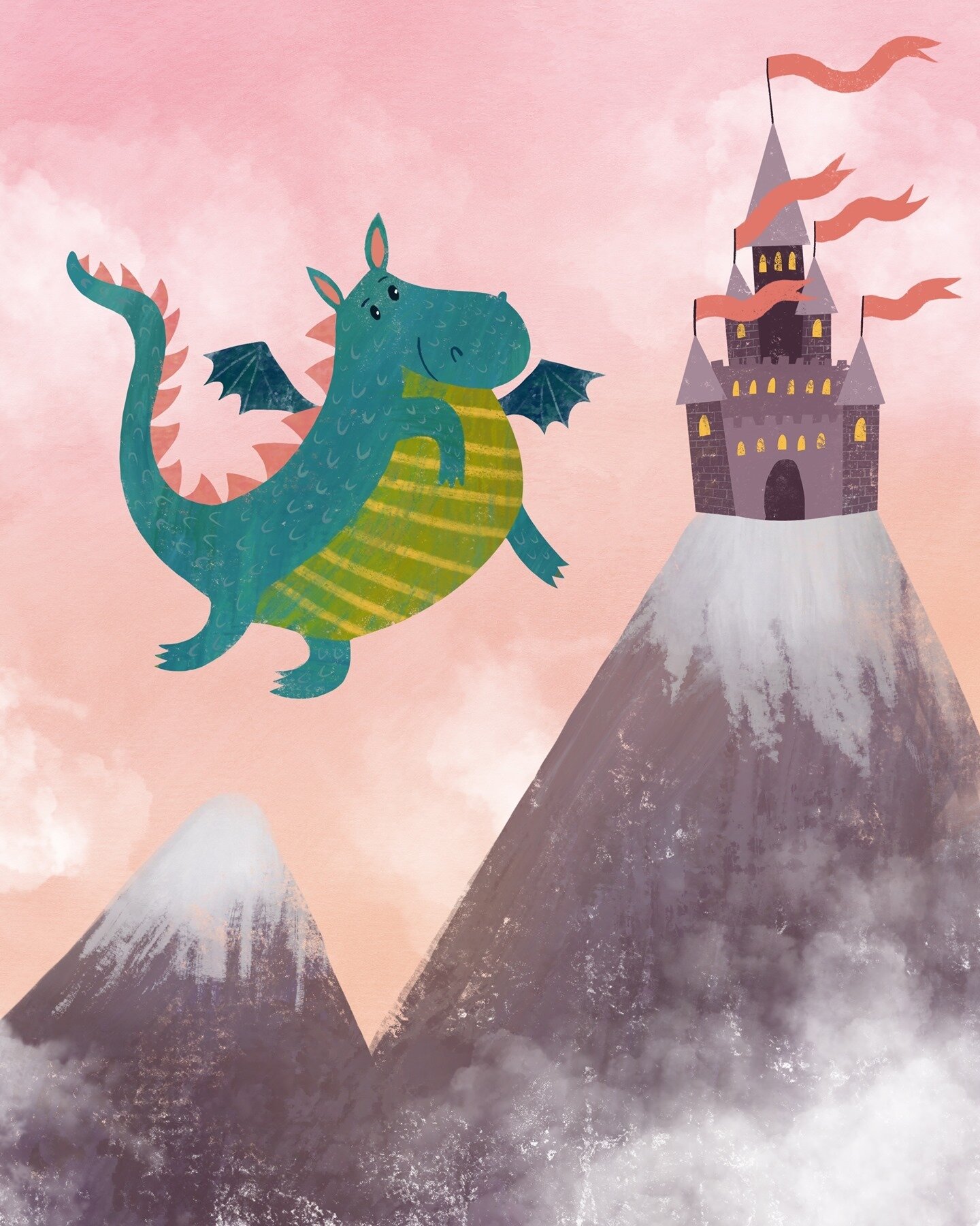 A friendly dragon flying up to say hello and a little bit of fairy tale magic to close out the week 🏰 ❤️⁠
.⁠
.⁠
.⁠
.⁠
.⁠
.⁠
.⁠
.⁠
.⁠
.⁠
#childrenswriterguild #kidsbookillustrator #illustrationsforchildren #illustrationsforkids #kidsbookillustration 