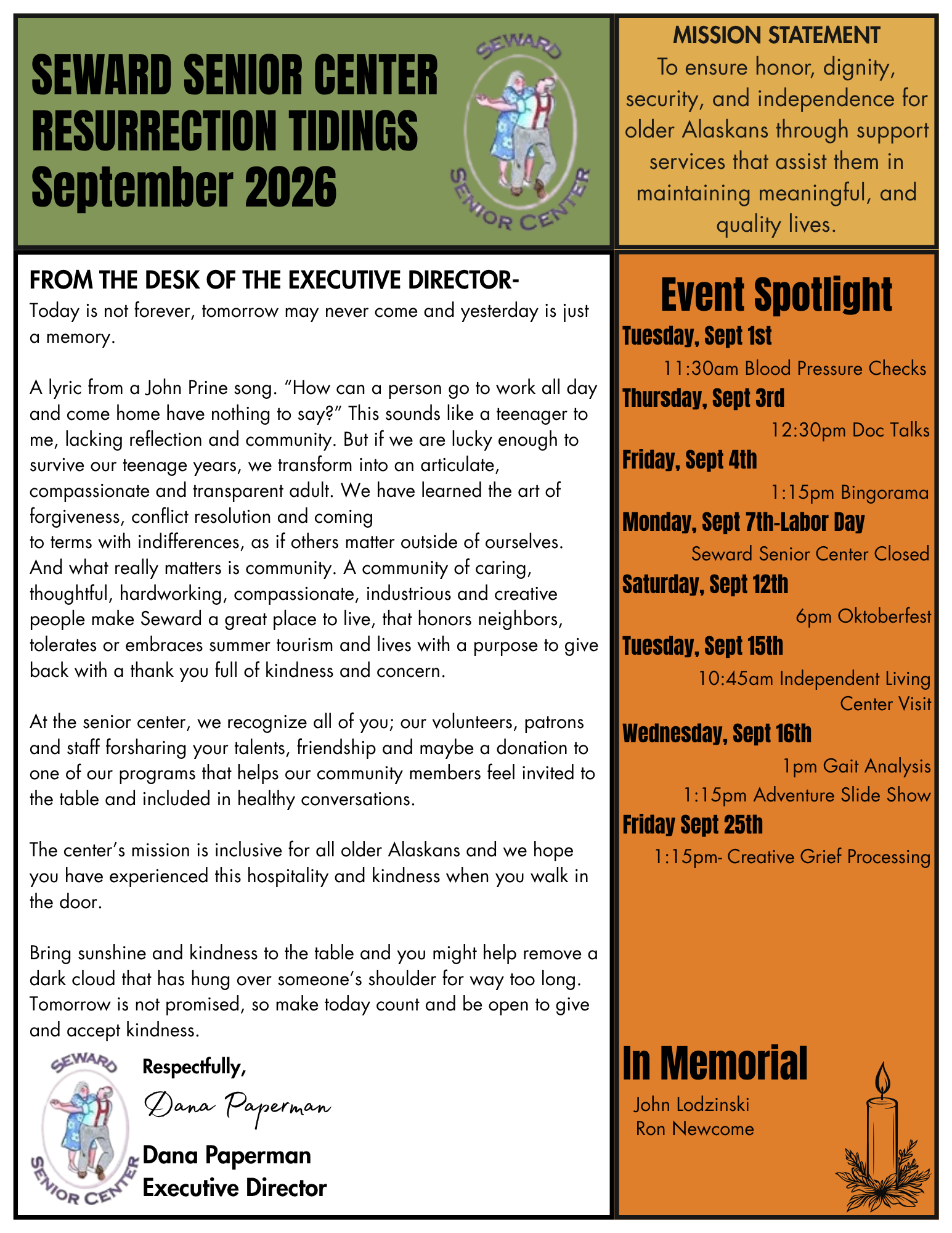 September 2026 Resurrection Tidings Newsletter