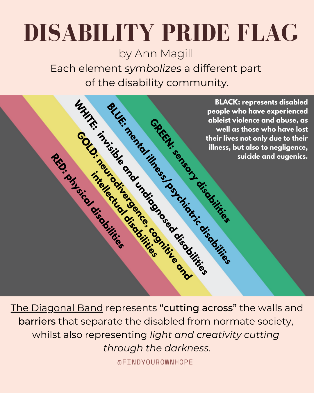 An infographic about the Disability Pride Flag by Ann Magill