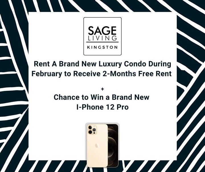 Offering 2-Months Free Rent on All Leases Signed During February 2021. 

Everyone Who Signs a Lease During February Also Has a Chance to Win a Brand New I-Phone 12 Pro

Contact Sage Living for More Details