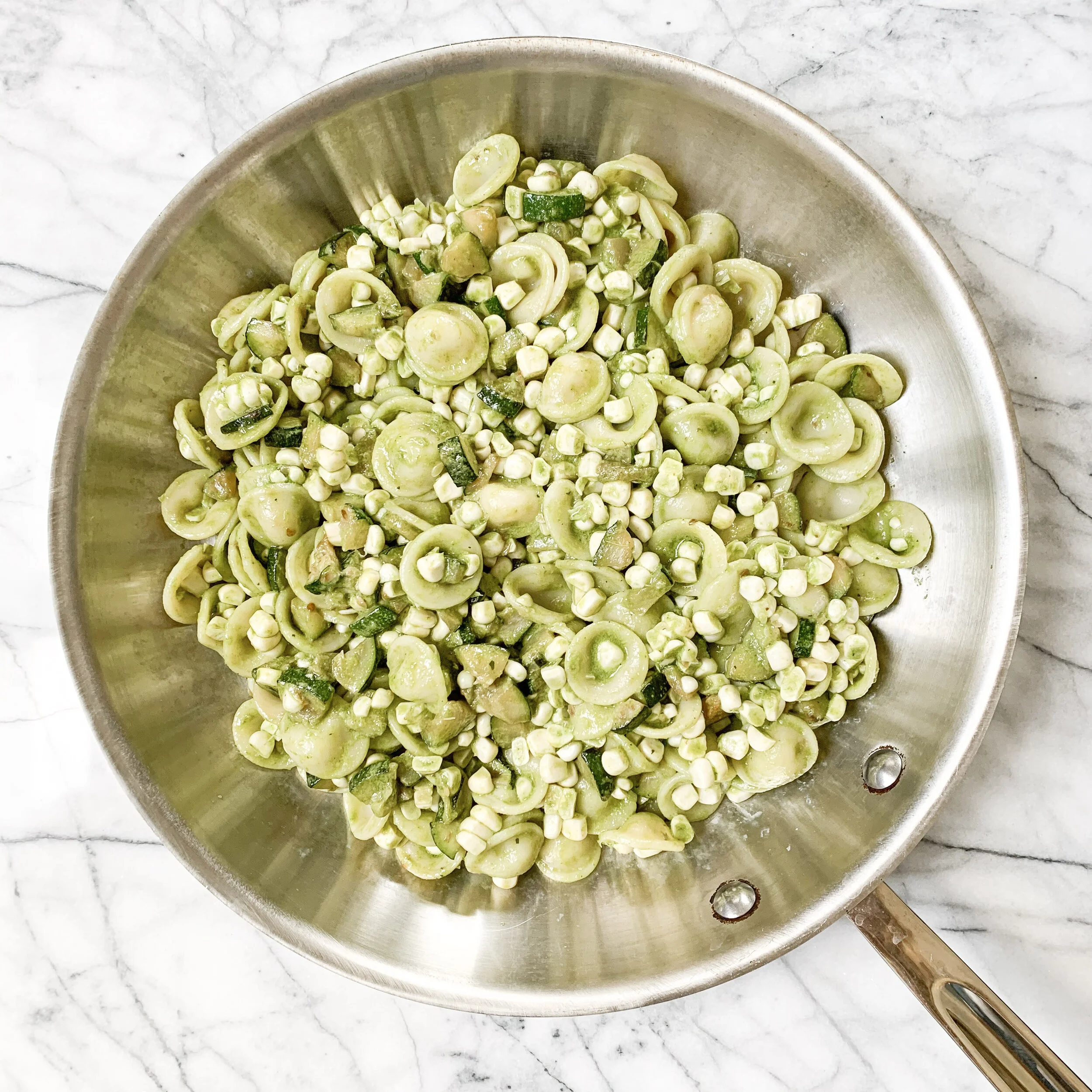 Pasta with Corn, Zucchini and Basil
