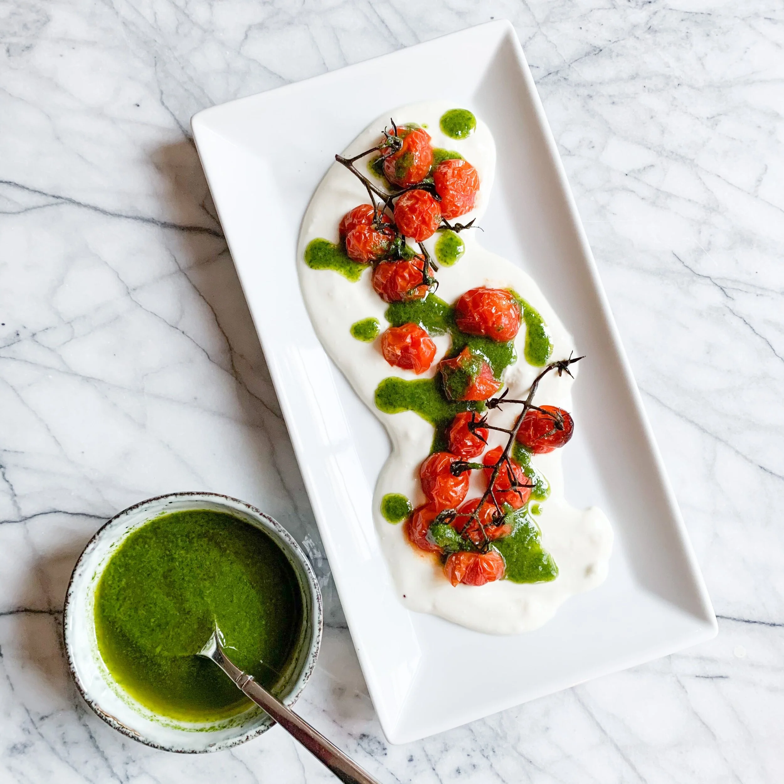 Burst Cherry Tomatoes over Feta Sauce