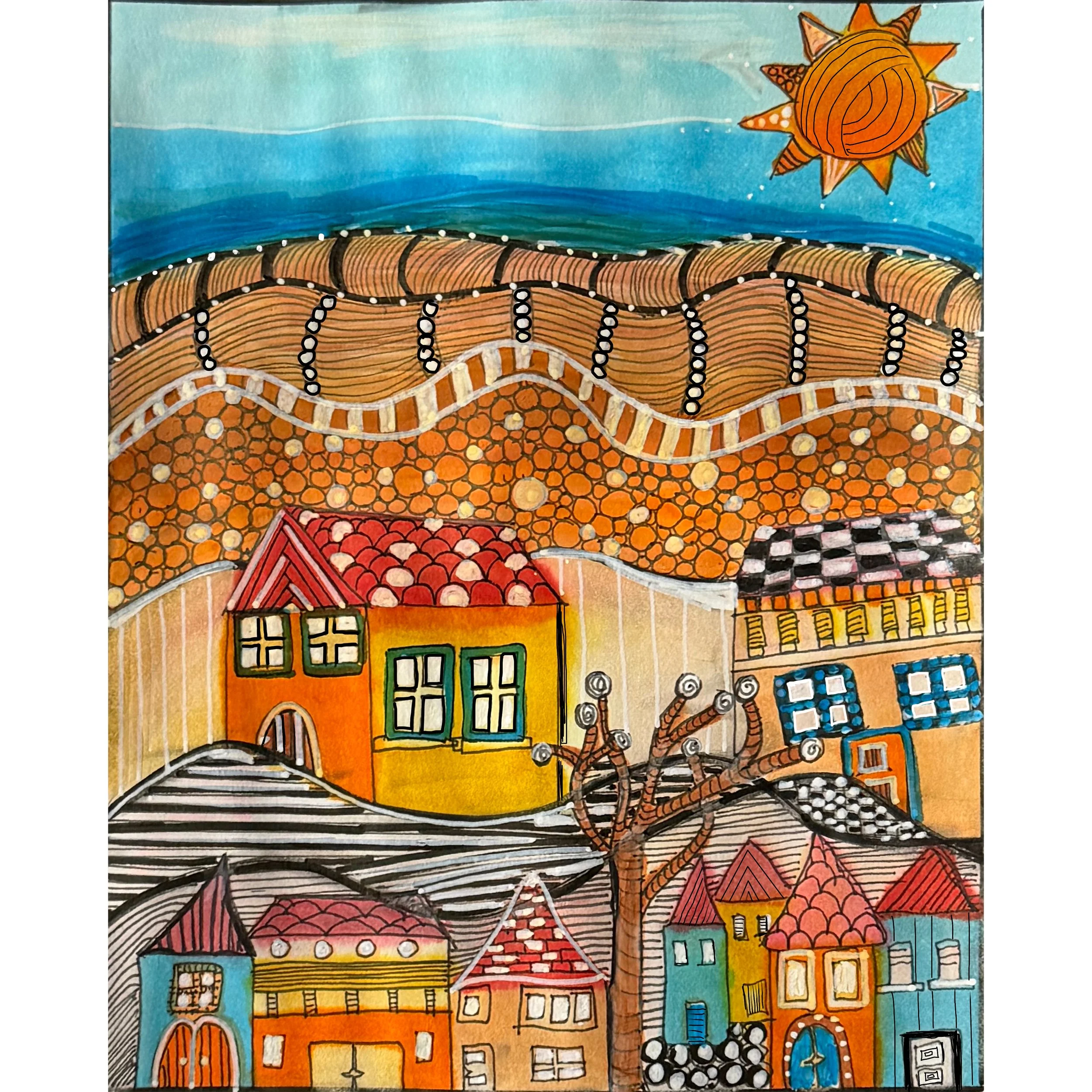 Houses_By_The_Sea_5x6”_©️Dora_Ficher SQR.jpg