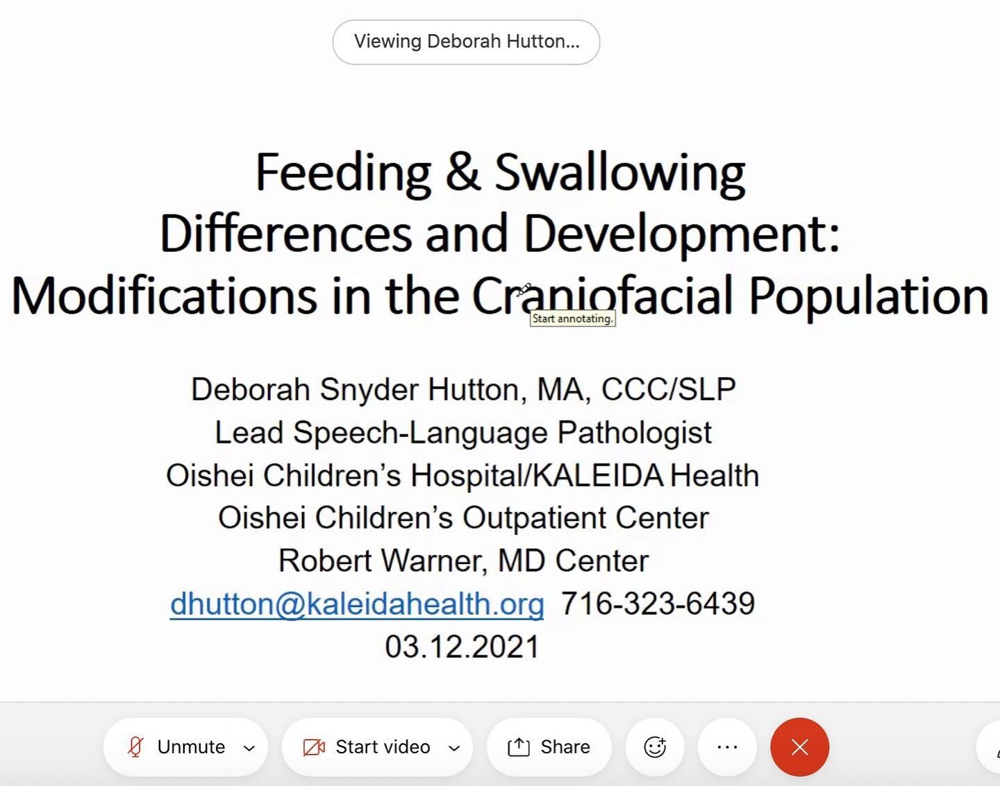 Wonderful monthly Craniofacial conference talk from our Clinical Lead Speech-Language Pathologist, Deborah Snyder Hutton, MA, CCC/SLP at Oishei Children&rsquo;s Hospital on &ldquo;Feeding &amp; Swallowing Differences and Development: Modifications in