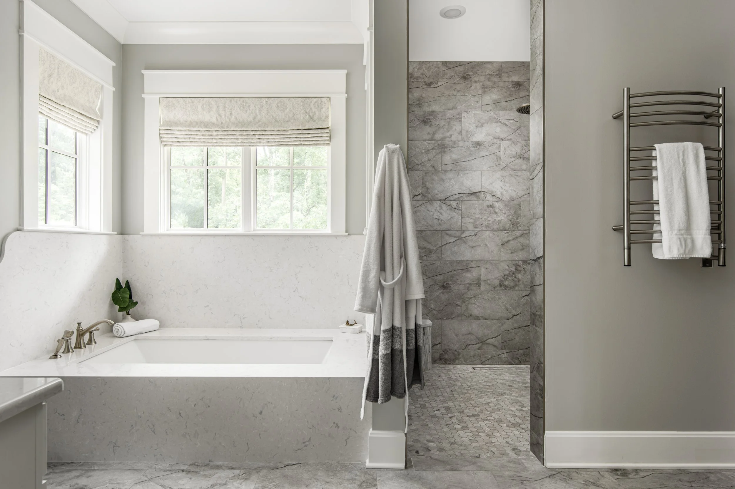 Primary bathroom shower and tub