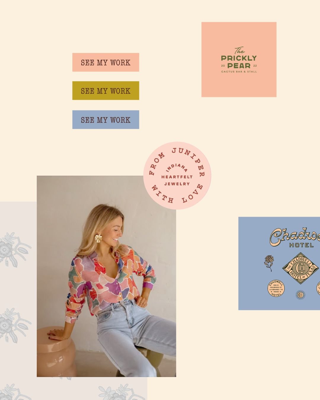 I shared this mood board with other designers during a recent workshop. Here's some of the VIVID descriptions that came up...

🌸 Domino Magazine - but circa 2008 (iykyk) 
🏨 Wes Anderson meets Joanna Gaines
🫖 Not Your Grandmother's Tea Party 

I st
