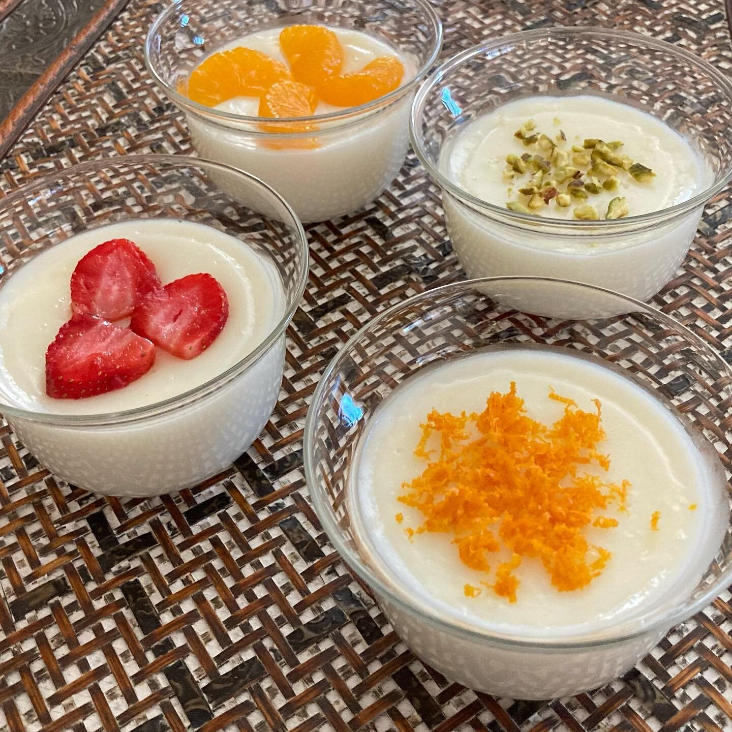 M&rsquo;Hallabiya, that humble Aleppo milk pudding, was often in Sitto&rsquo;s refrigerator. Traditionally, she would finish it with chopped pistachios.  But today, Why not  top it with fruit, orange zest or preserves!  #M&rsquo;Hallabiya #milkpuddin